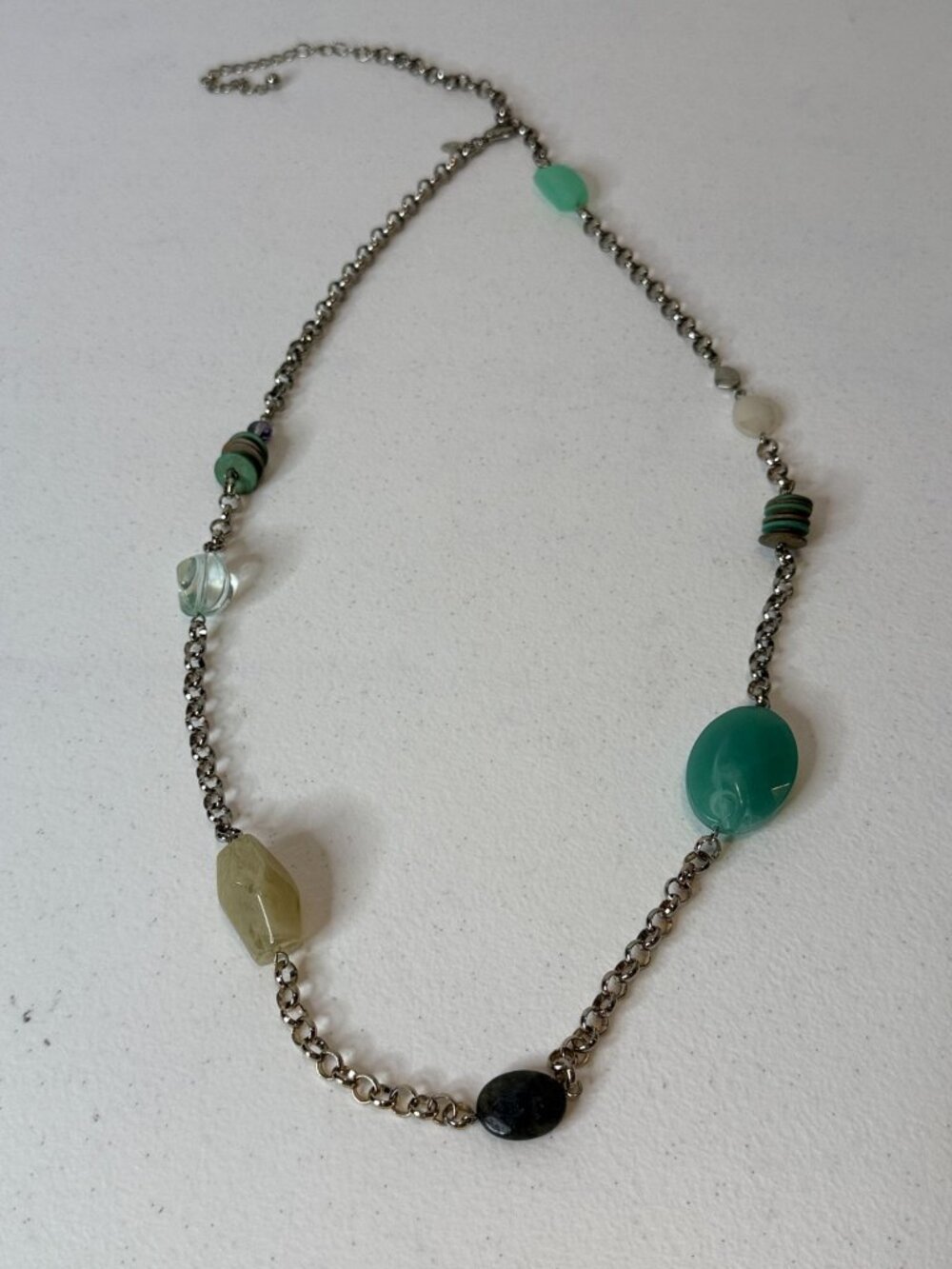 Chico’s Multicolor Beaded Long Statement Necklace Green Boho Coastal